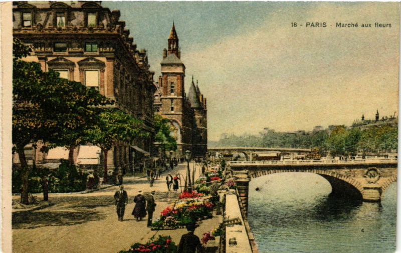 Carte postale ancienne Paris 4e Marché aux fleurs à Paris 4e