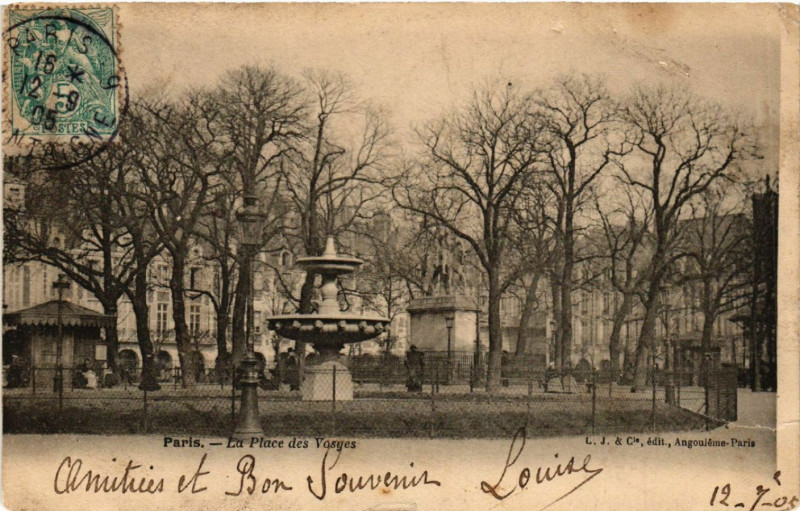Carte postale ancienne Paris 4e La Place des Vosges à Paris 4e