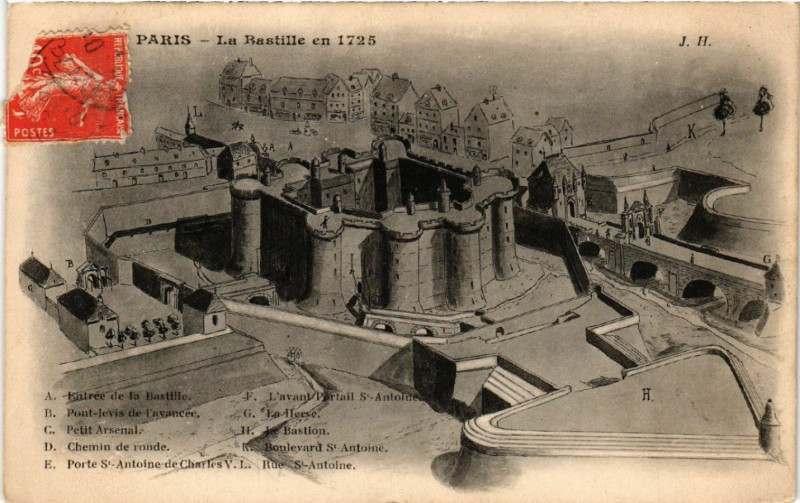 Carte postale ancienne Paris 4e La Bastille en 1725 à Paris 4e