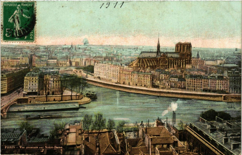 Carte postale ancienne Paris 4e Vue générale sur Notre Dame à Paris 4e