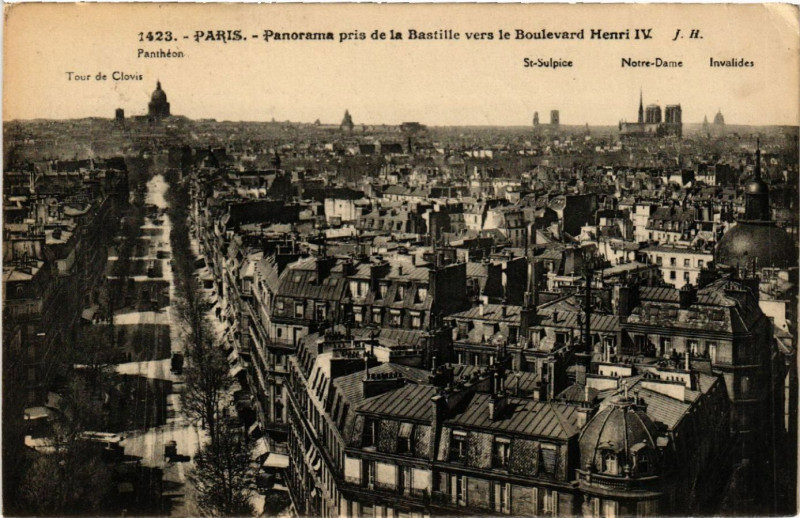 Carte postale ancienne Paris 4e Panorama pris de la Bastille vers le Boulevard Henri Iv à Paris 4e