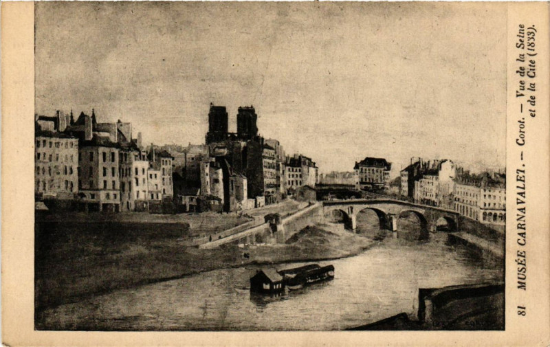 Carte postale ancienne Paris 4e Musée Carnavalet-Corot-Vue de la Seine&de la Cité à Paris 4e