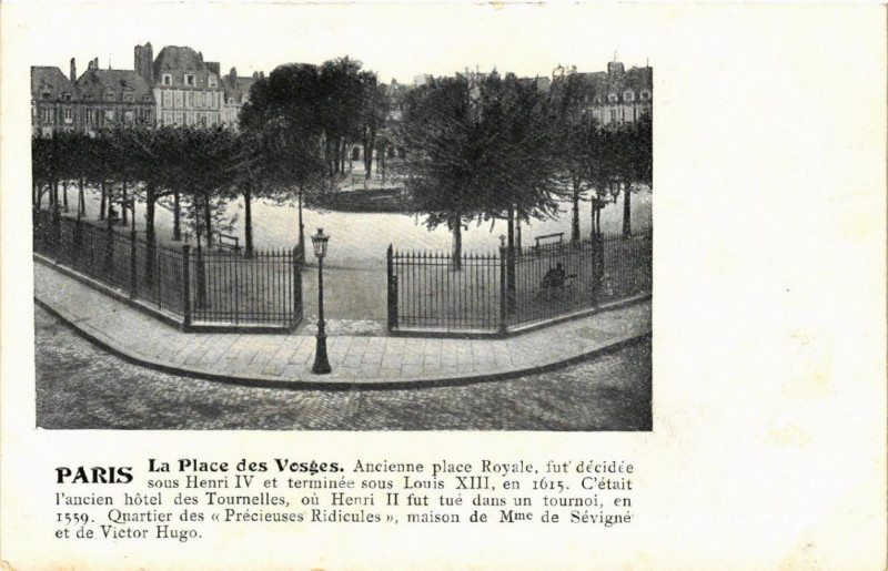Carte postale ancienne Paris 4e La Place des Vosges à Paris 4e