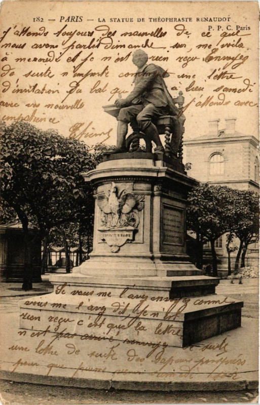 Carte postale ancienne Paris 4e Statue de Théophraste Renaudot à Paris 4e