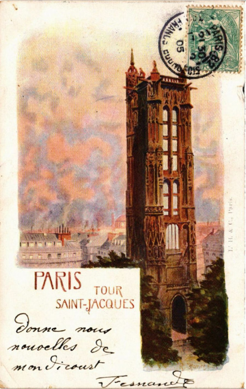 Carte postale ancienne Paris 4e La Tour Saint-Jacques à Paris 4e