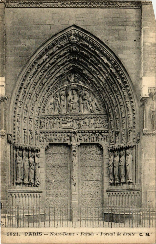 Carte postale ancienne Paris 4e Notre Dame Facade Portail de droite à Paris 4e