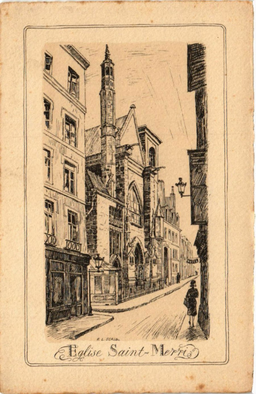 Carte postale ancienne Paris 4e Eglise Saint-Merri à Paris 4e