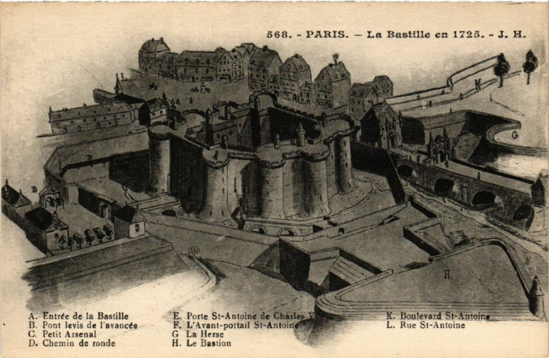 Carte postale ancienne Paris 4e La Bastille en 1725 à Paris 4e