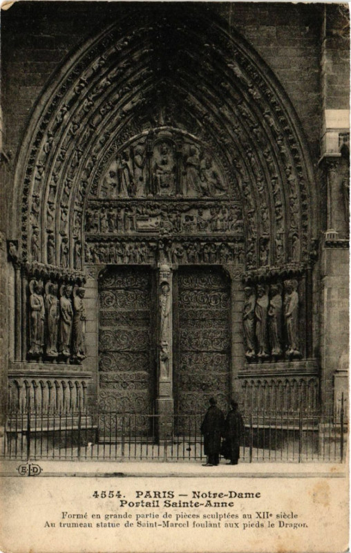 Carte postale ancienne Paris 4e Notre-Dame - Portail Sainte-Anne à Paris 4e
