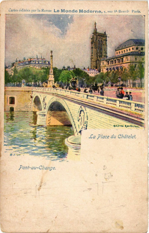 Carte postale ancienne Paris 4e La Place du Chatelet Pont au Change à Paris 4e