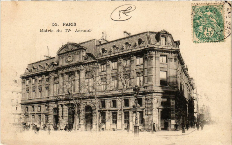 Carte postale ancienne Paris (4e) Mairie du Iv Arrondissement à Paris 4e