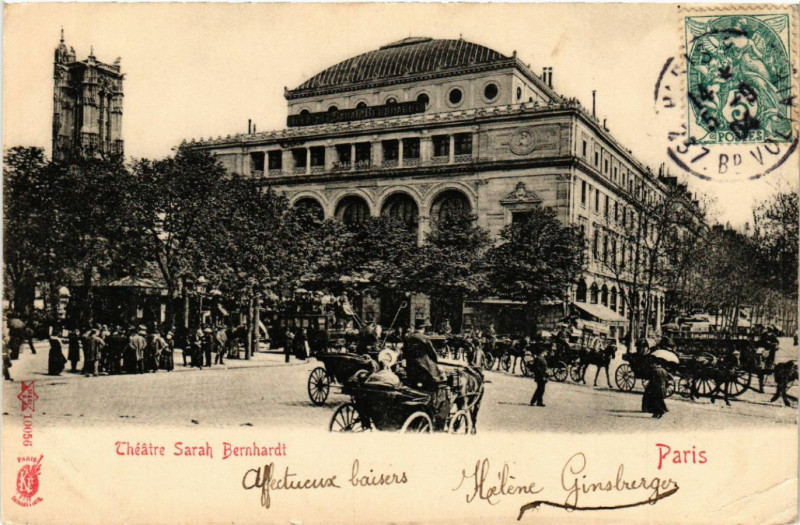 Carte postale ancienne Paris 4e Théatre Sarah Bernhardt à Paris 4e