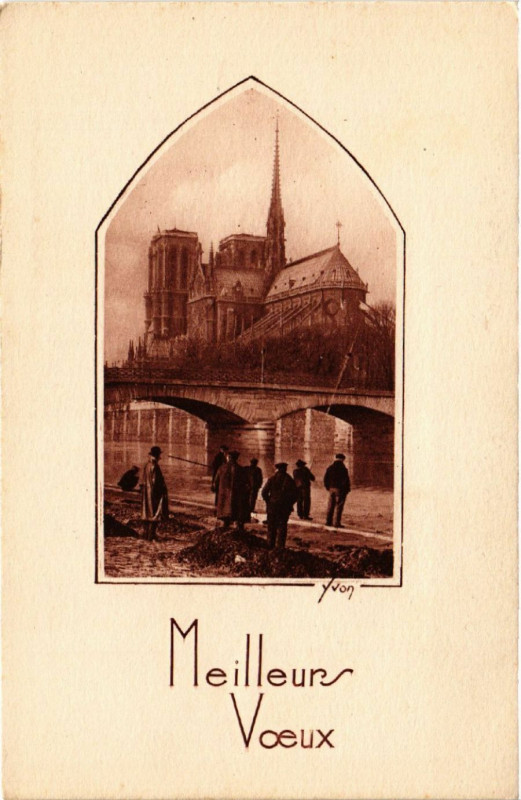 Carte postale ancienne Paris 4e Meilleurs Voeux-Notre Dame à Paris 4e