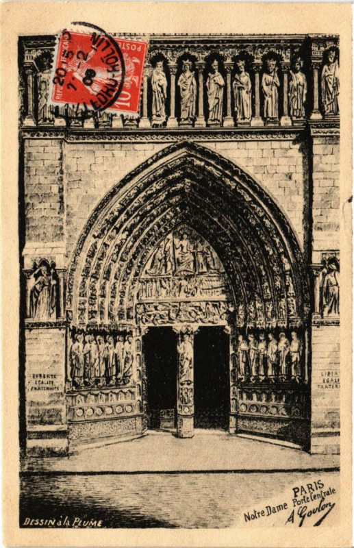 Carte postale ancienne Paris 4e Notre-Dame - Porte Centrale à Paris 4e