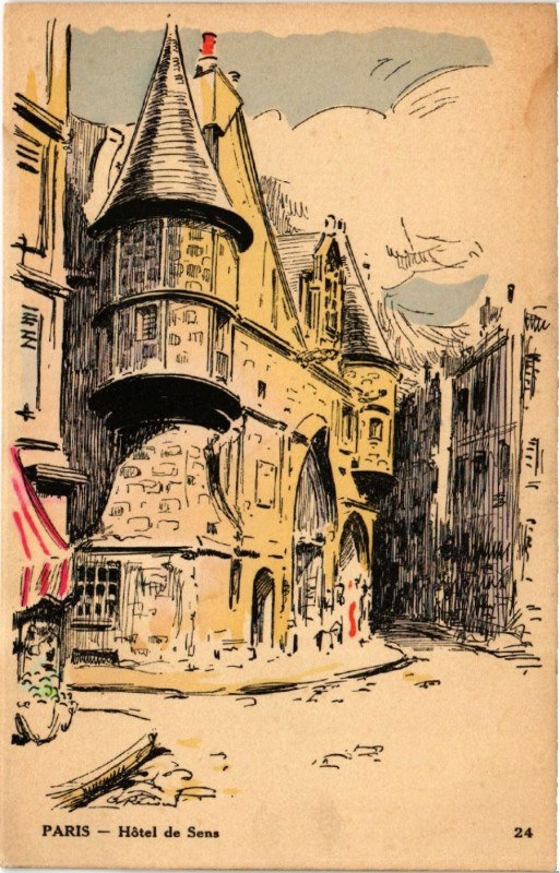 Carte postale ancienne Paris 4e Hotel de Sens à Paris 4e