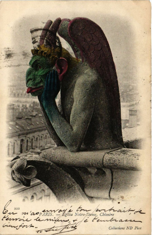 Carte postale ancienne Paris 4e Eglise Notre Dame Chimére à Paris 4e