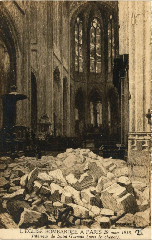 Carte postale ancienne Paris 4e Eglise Bombardée. Intérieur de Saint-Gervais. à Paris 4e