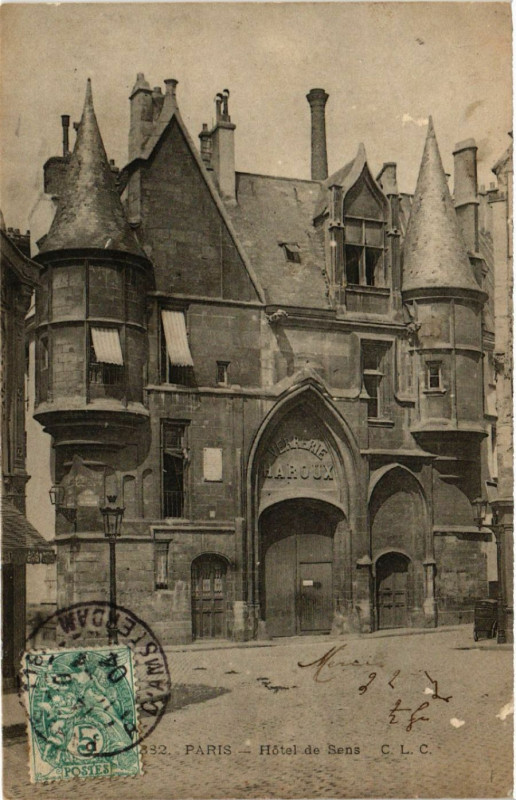 Carte postale ancienne Paris 4e Hotel de Sens à Paris 4e