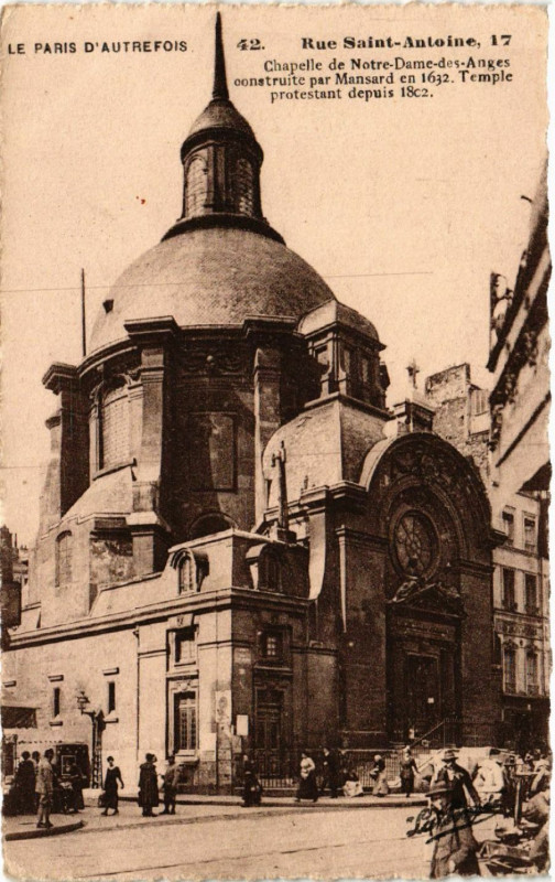 Carte postale ancienne Paris 4e Rue Saint-Antoine. Chapelle de Notre Dame des Anges à Paris 4e