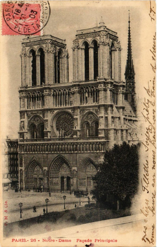 Carte postale ancienne Paris 4e Notre-Dame - Facade principale à Paris 4e