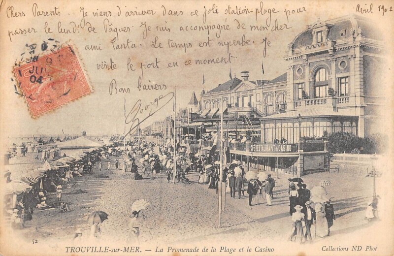 Carte postale ancienne Trouville Sur Mer La Promenade Et Plage Casino à Trouville-sur-Mer
