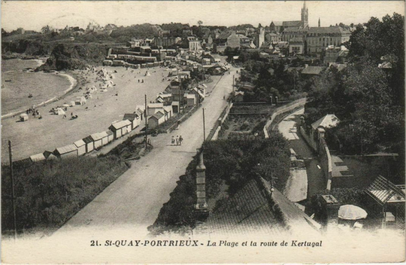 Carte postale ancienne St.Quay Portrieux La Plage et la route Kertugal France
