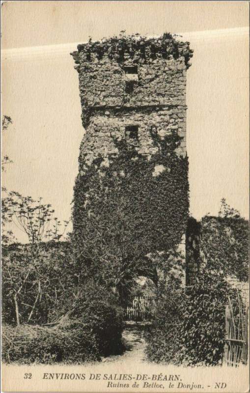 Carte postale ancienne Salies-de-Bearn Env - Ruines de Belloc - Le Donjon