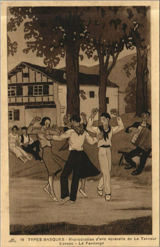 Carte postale ancienne Types Basques - Le Fandango - Folklore