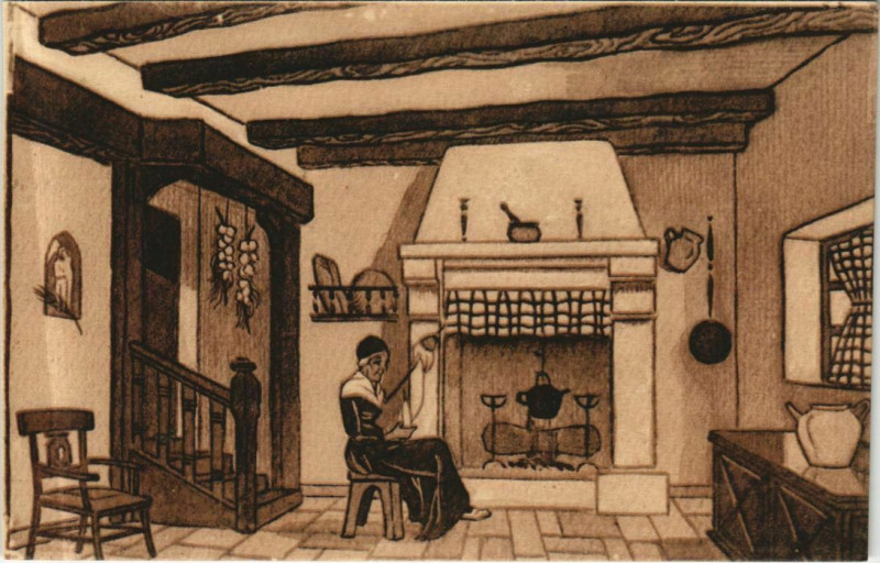 Carte postale ancienne Au Pays Basque - Interieur