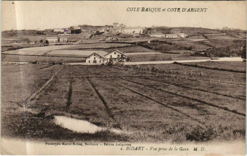 Carte postale ancienne Bidart Vue prise de la Gare à Bidart