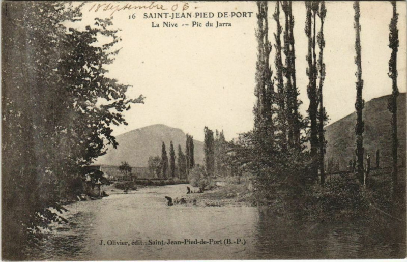 Carte postale ancienne Saint-Jean-Pied-de-Port La Nive - Pic du Jarra à Saint-Jean-Pied-de-Port