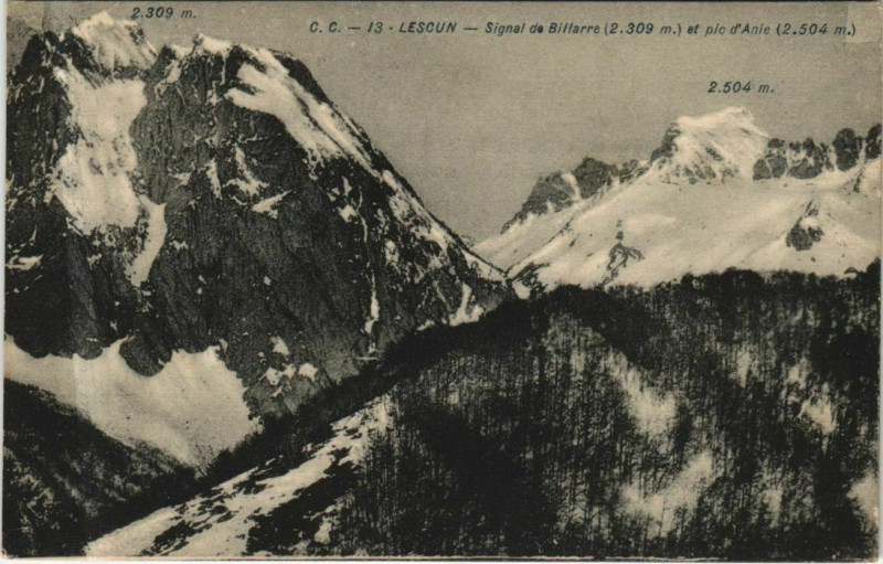 Carte postale ancienne Lescun Signal di Billarre et Pic d'Anie à Lescun