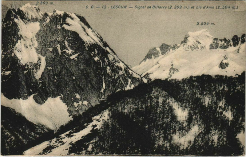 Carte postale ancienne Lescun Signal di Billarre et Pic d'Anie à Lescun