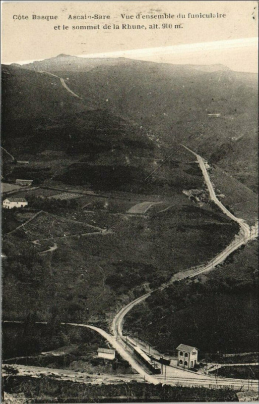 Carte postale ancienne Ascain Sare - Vue d'Ensemble du Funiculaire - Sommet de la Rhune à Ascain