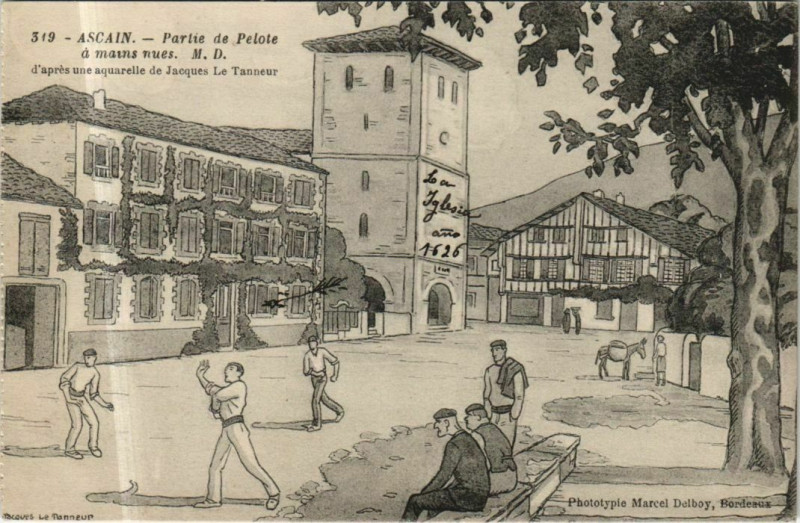 Carte postale ancienne Ascain Partie de Pelote a Mains Nues à Ascain