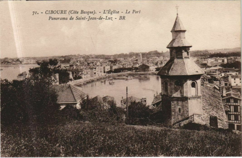 Carte postale ancienne Ciboure L'Eglise - Le Port - Panorama de Saint-Jran-de-Luz à Ciboure