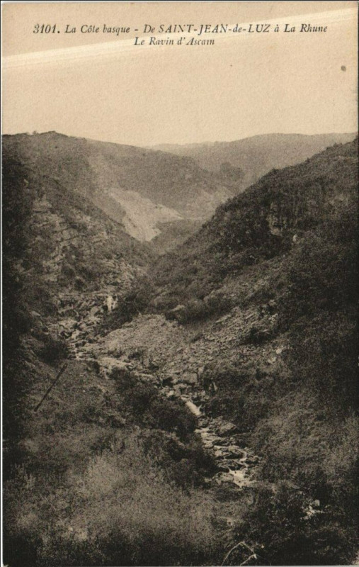 Carte postale ancienne De Saint-Jean-de-Luz a La Rhune - Le Ravin d'Ascain à Ascain