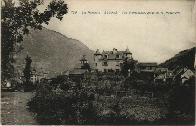 Carte postale ancienne Bedous Vue d'Ensemble - Prise de la Passerelle à Bedous