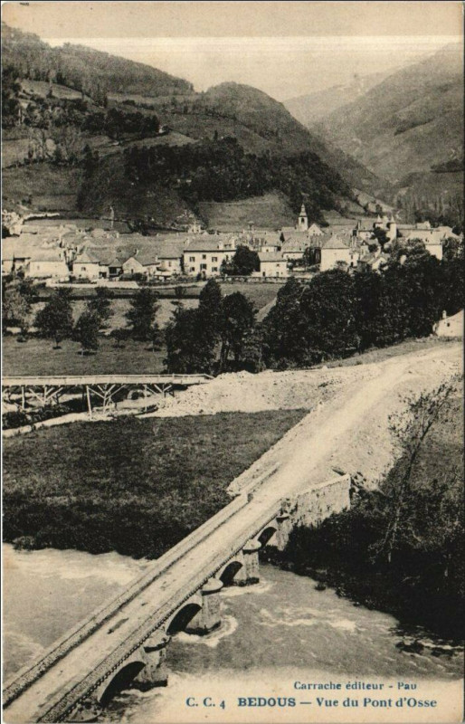 Carte postale ancienne Bedous Vue du Pont d'Osse à Bedous