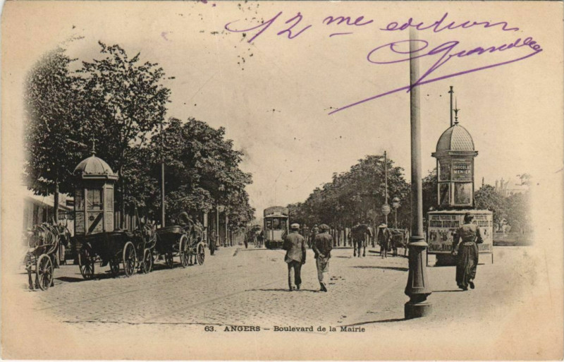 Carte postale ancienne Angers Boulevard de la Mairie à Angers
