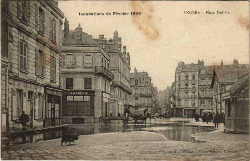 Carte postale ancienne Angers Place Moliere - Inondations de Fevrier 1904 à Angers