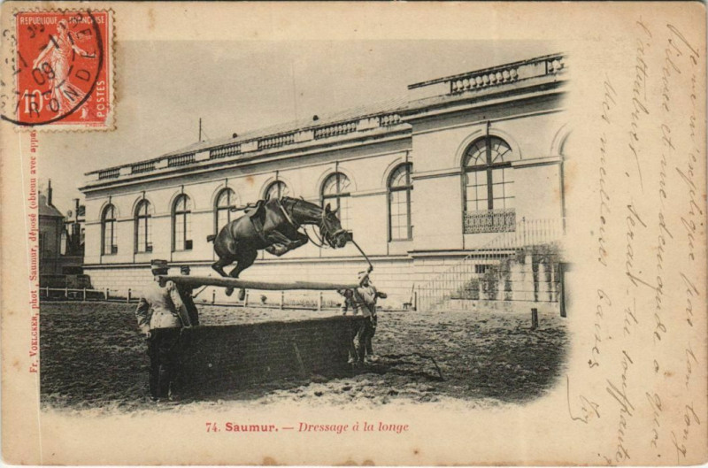 Carte postale ancienne Saumur Dressage a la Longe à Saumur
