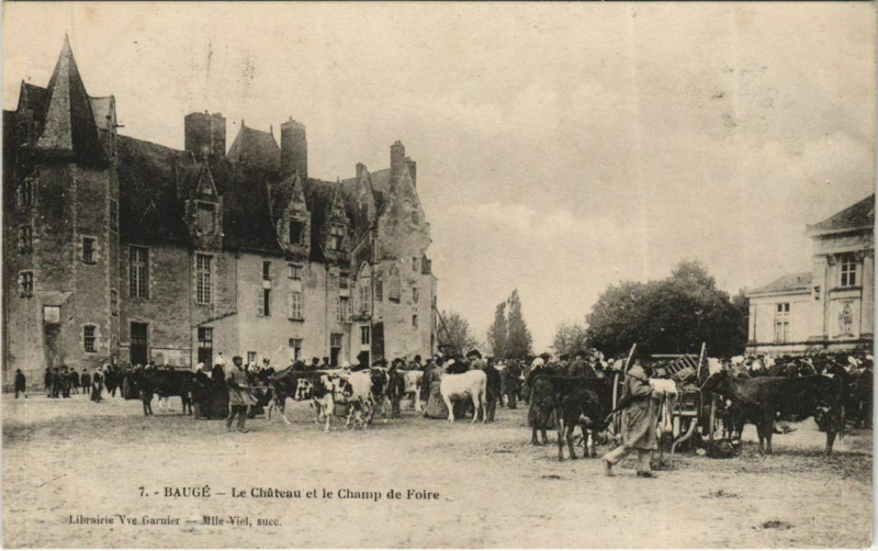 Carte postale ancienne Bauge Le Chateau et le Champ de Foire