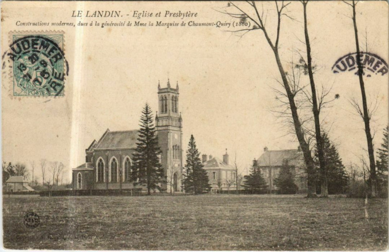 Carte postale ancienne Le Landin Eglise et Presbytere au Landin