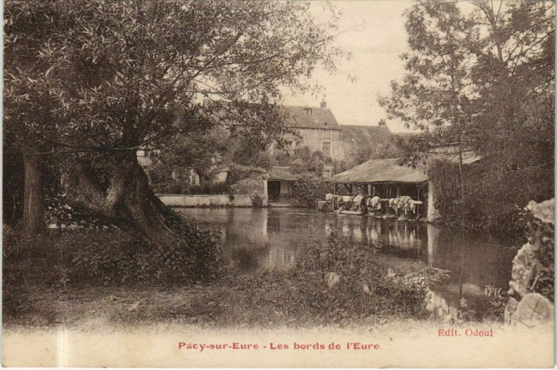 Carte postale ancienne Pacy-sur-Eure Les Bords de l'Eure à Pacy-sur-Eure