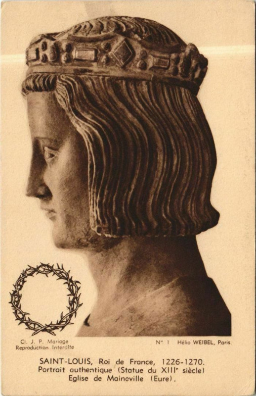 Carte postale ancienne Mainneville Saint-Louis - Roi de France - Statue - Eglise à Mainneville