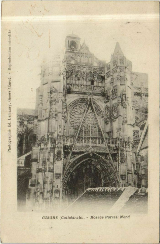 Carte postale ancienne Gisors Cathedrale - Rosace Portail Nord à Gisors