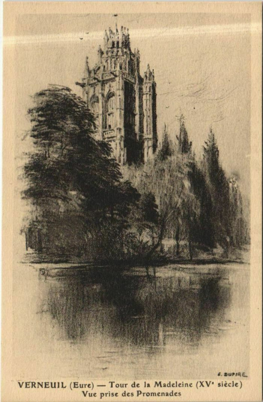 Carte postale ancienne Verneuil-sur-Avre Tour de la Madeleine - Vue prise des Promenades