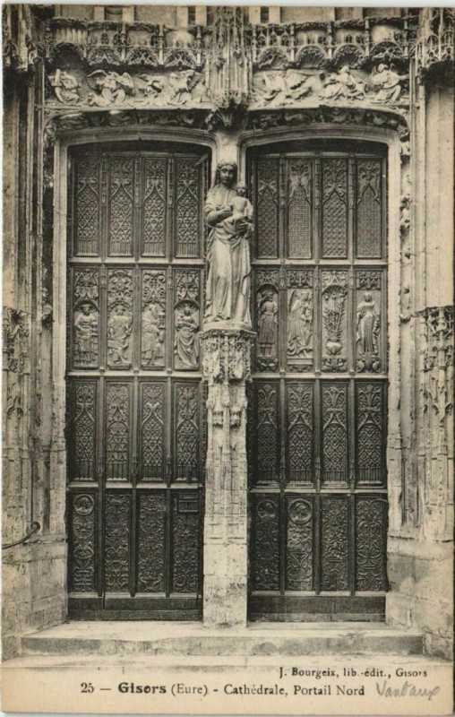 Carte postale ancienne Gisors Cathedrale - Portail Nord à Gisors