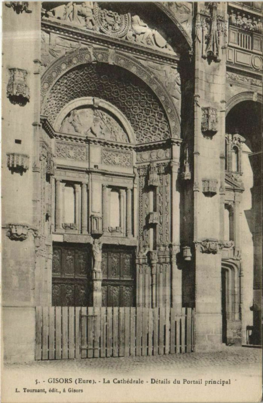 Carte postale ancienne Gisors La Cathedrale - Details du Portail Principal à Gisors